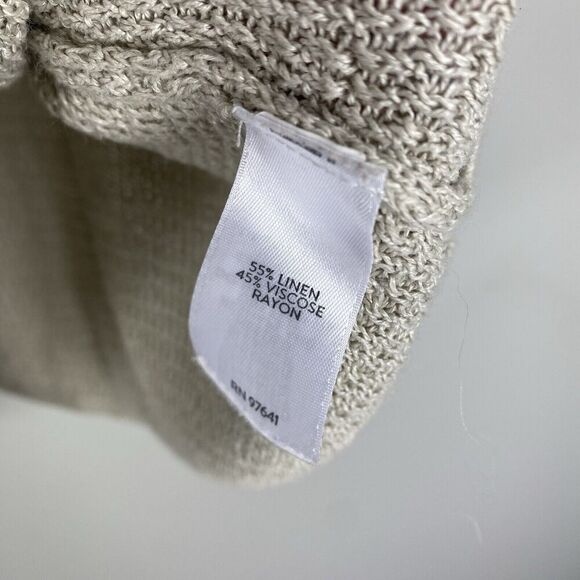 J Jill Crochet Open Knit Top Womens Sz  Medium Linen Blend Oatmeal Beach Coastal - Picture 6 of 6